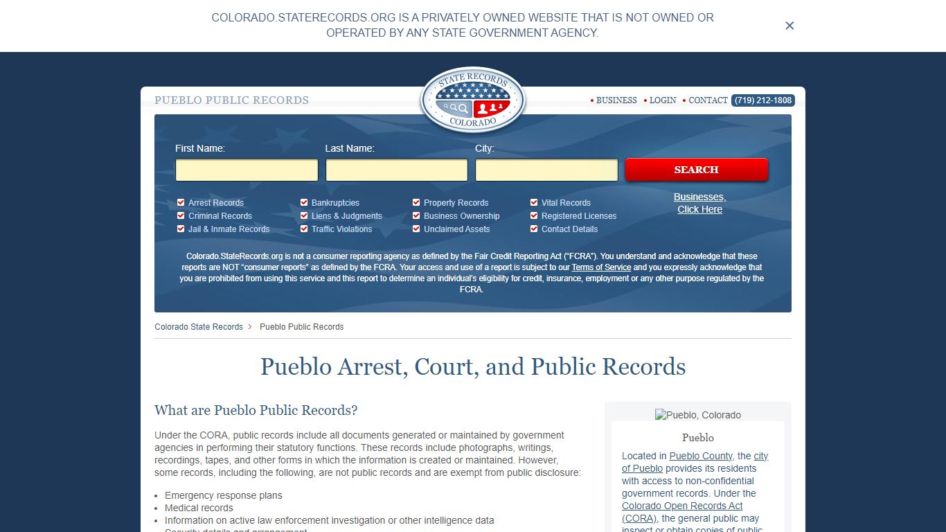 Pueblo Arrest and Public Records | Colorado.StateRecords.org